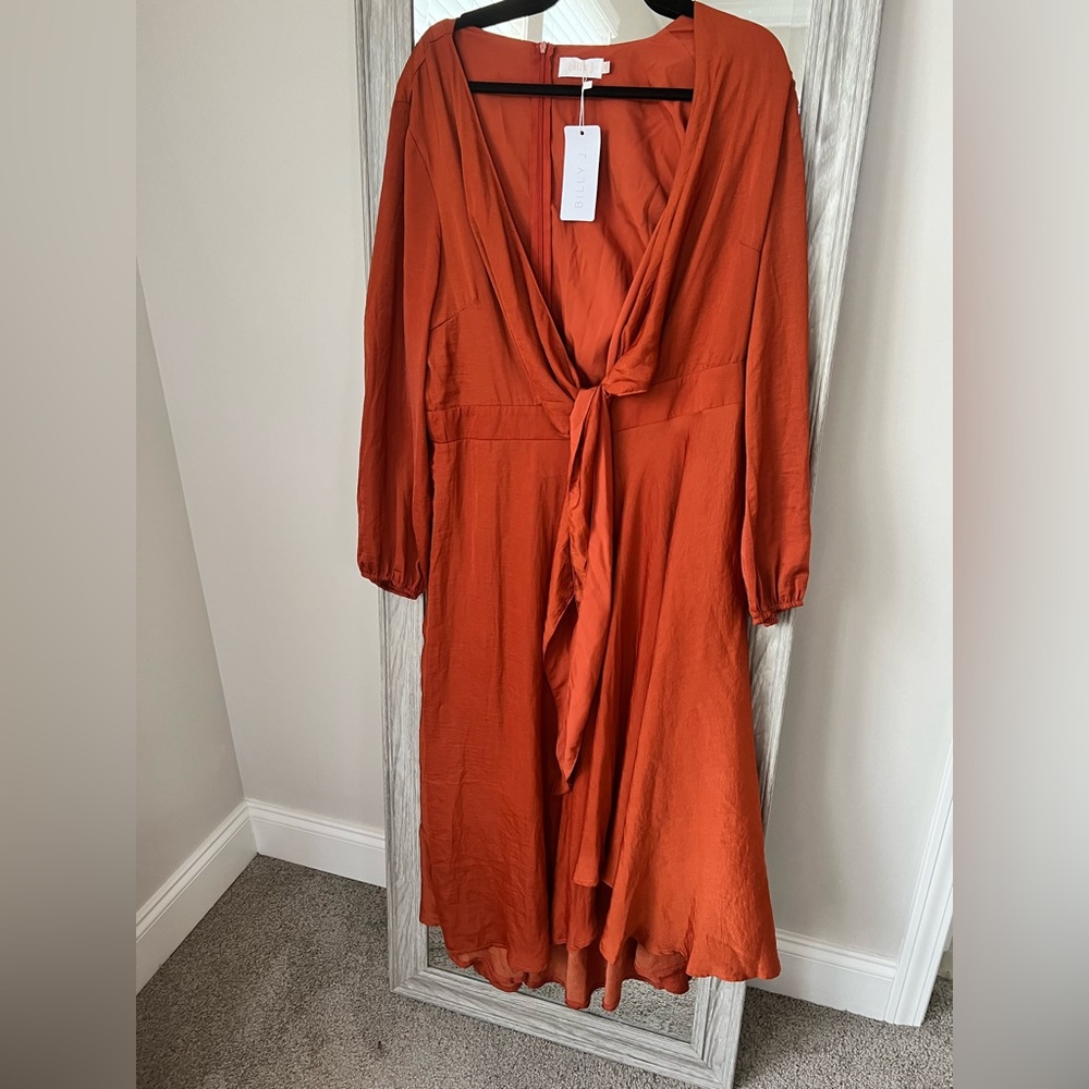 Orange midi silk dress